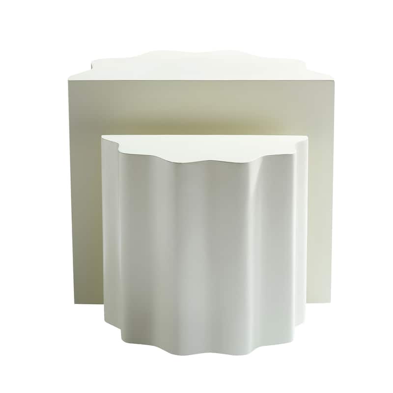2PCS Set Modern Fiberglass Side Tables - Wavy Edges Design, No Assembly Required - Stylish End Tables for Living Room, Bedroom