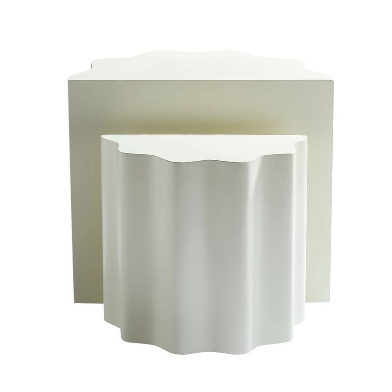2pc Wavy Edge Fiberglass Side Table Set Modern Coffee End Tables for Living Room Bedroom No Assembly Needed