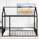 preview thumbnail 2 of 6, Black Full Size Metal House Bed Frame with Fence & Roof