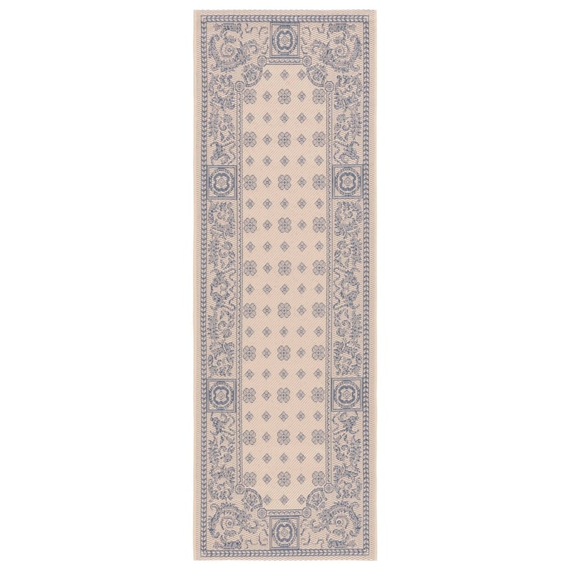 SAFAVIEH Courtyard Steve Indoor/ Outdoor Waterproof Patio Backyard Rug - 2'3" x 6'7" Runner - Natural/Blue