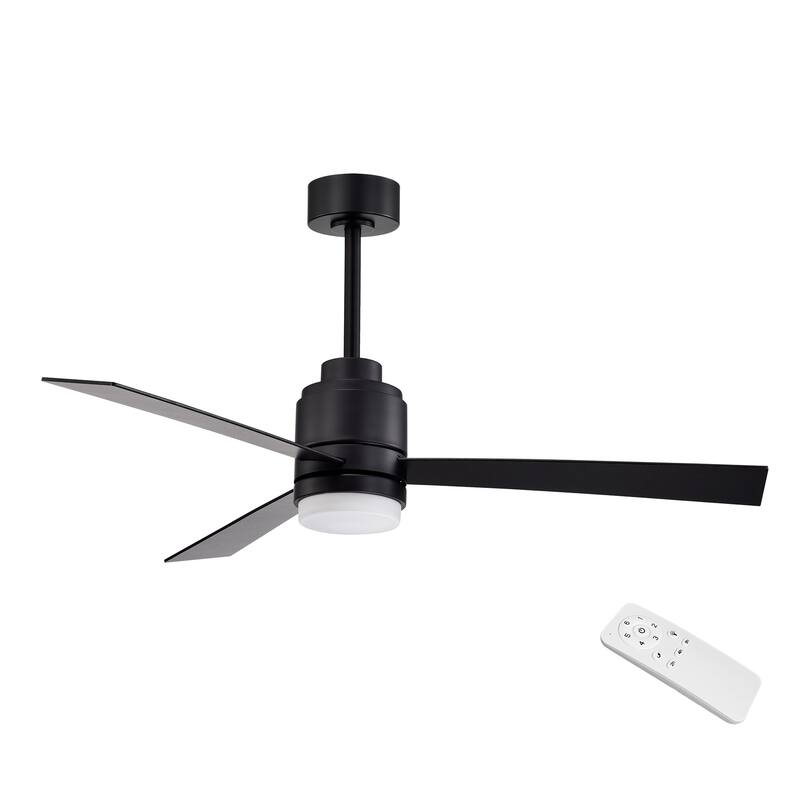 Black 52 in. Integrated LED Indoor 3-Blade Ceiling Fan with Light and Remote Control - 52 in. Dia x 15 in. H or 20 in H