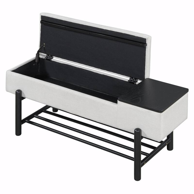 Farmhouse Upholstered Storage Bench with Hidden Compartment