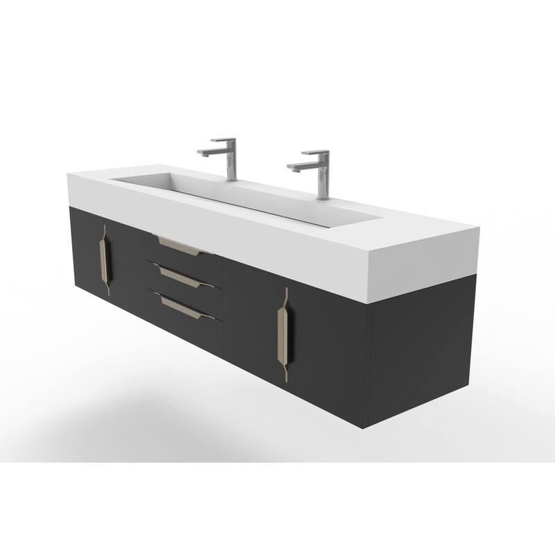 Nile 72" Wall Mounted Bathroom Vanity Set w/ White Top