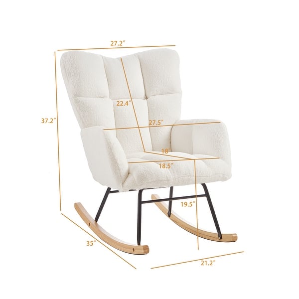 dimension image slide 5 of 6, Teddy Fabric Tufted Glider Rocking Chair with Metal Frame