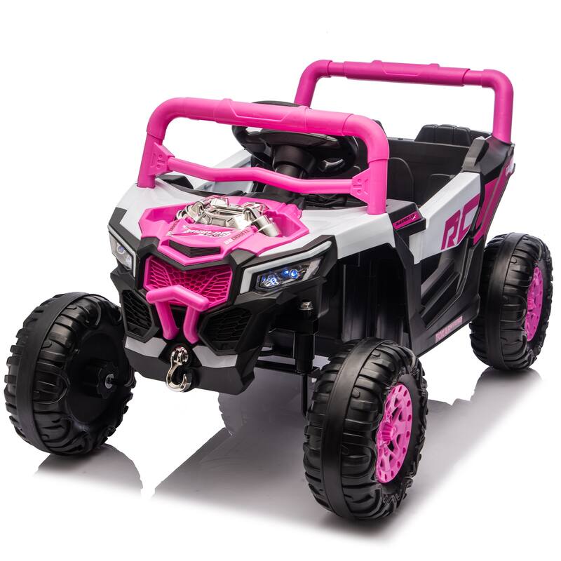 12V Children's Electric Car with LED Lights, Pink Electric Vehicle Toddler Vehicle with Bluetooth Music