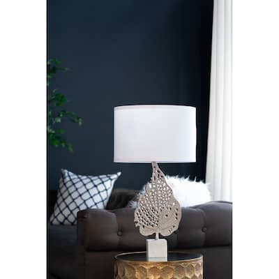 A&B Home Leaf Table Lamp with Drum Shade and Marble Base