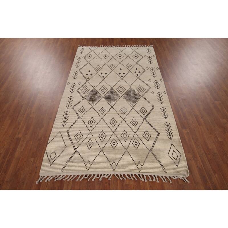 All-Over Trellis Moroccan Area Rug Handmade Wool Carpet - 5'7"x 9'4"