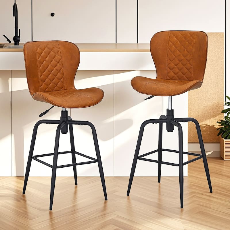 Javlergo 2/4/6-Piece Brown PU Leather Adjustable Height Bar Stools Armless Black Frame for Kitchen Island & Home Bar