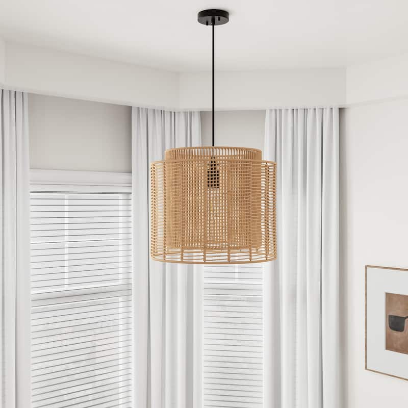 Farmhouse 1-Light Handmade Paper Rope Weaving Hanging Lamp for Living Room Bedroom - Brown