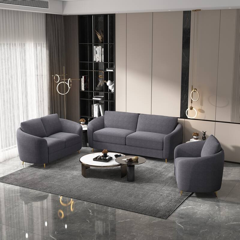 Gray 60" Linen Loveseat Sofa with Gold Metal Legs and Plush Seat Cushions for Living Room