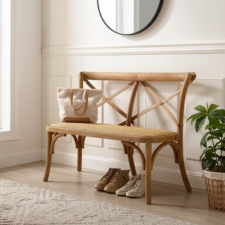 Linon Delilah Brown Rattan Bentwood X-Back Bench - On Sale - Bed