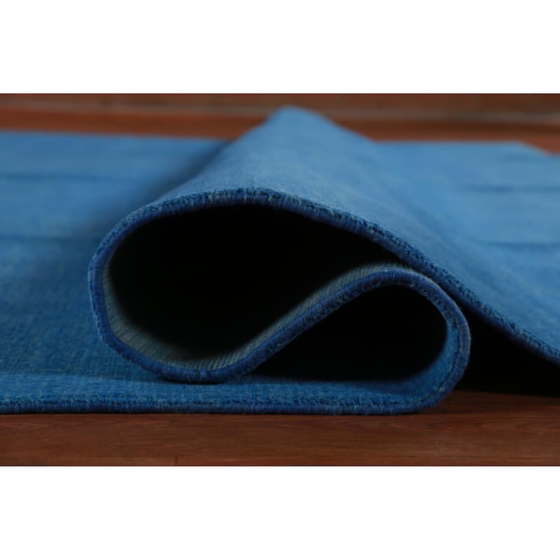 Hand Knotted Oriental 100% Wool Carpet Modern Solid Navy Blue & Blues Gabbeh Area Rug - 13' 4'' X 9' 11''