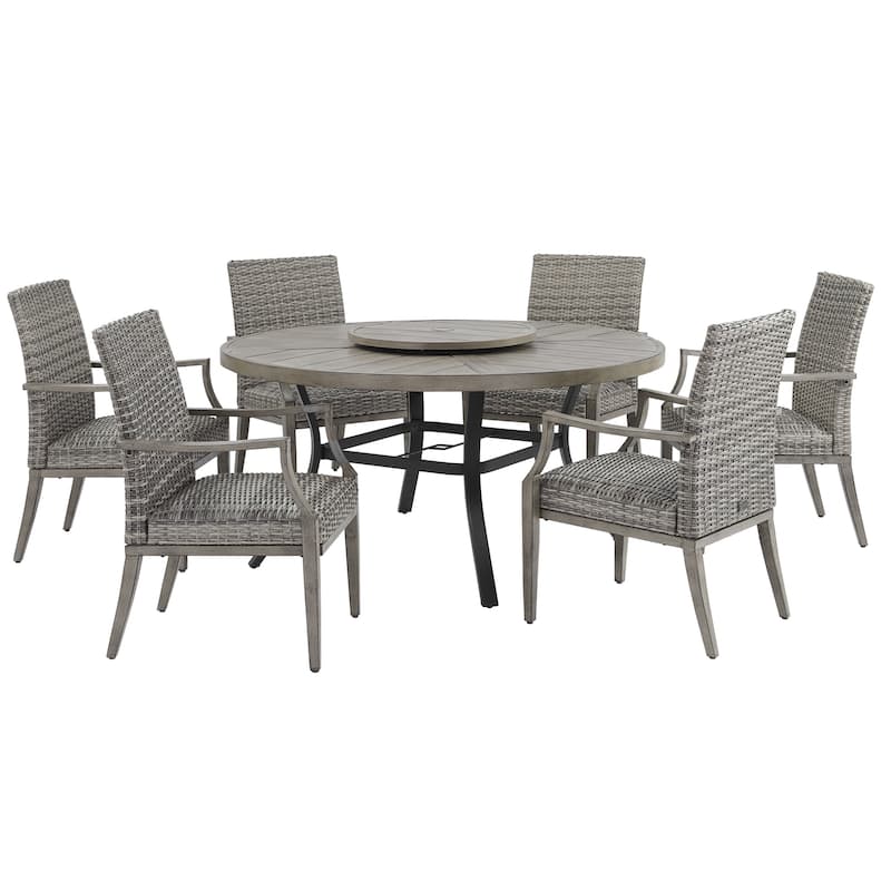 Patio Aluminum Round 59.5" Dining Table With Outdoor Chairs
