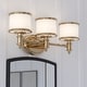 preview thumbnail 1 of 9, Carlisle 3-Light 22.25 in. W Bathroom Vanity Lighting Fixture, White Frosted Opal Glass, Dimmable LED Compatible, Reversible 22-in W x 8-in H x 7.25-in D - Natural Brass