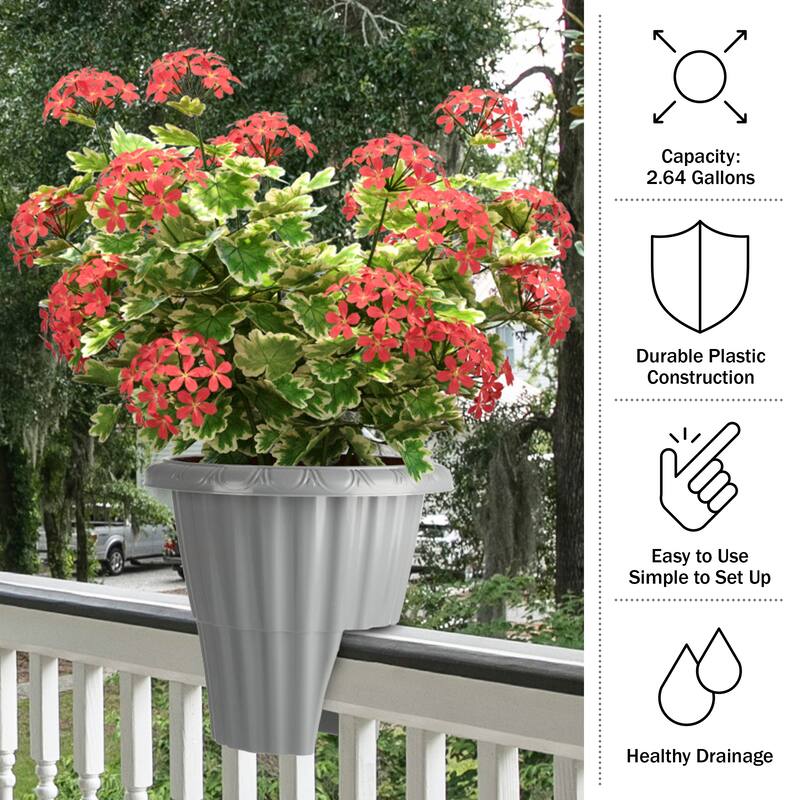 Pure Garden 13.5-n Round Railing Planter - 2.64-Gal Outdoor Flower Pot