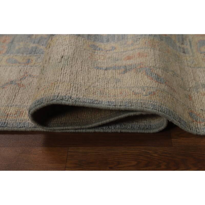 Vegetable Dye Floral Oushak Turkish Area Rug Handmade Blue Wool Carpet - 5'1"x 8'4"