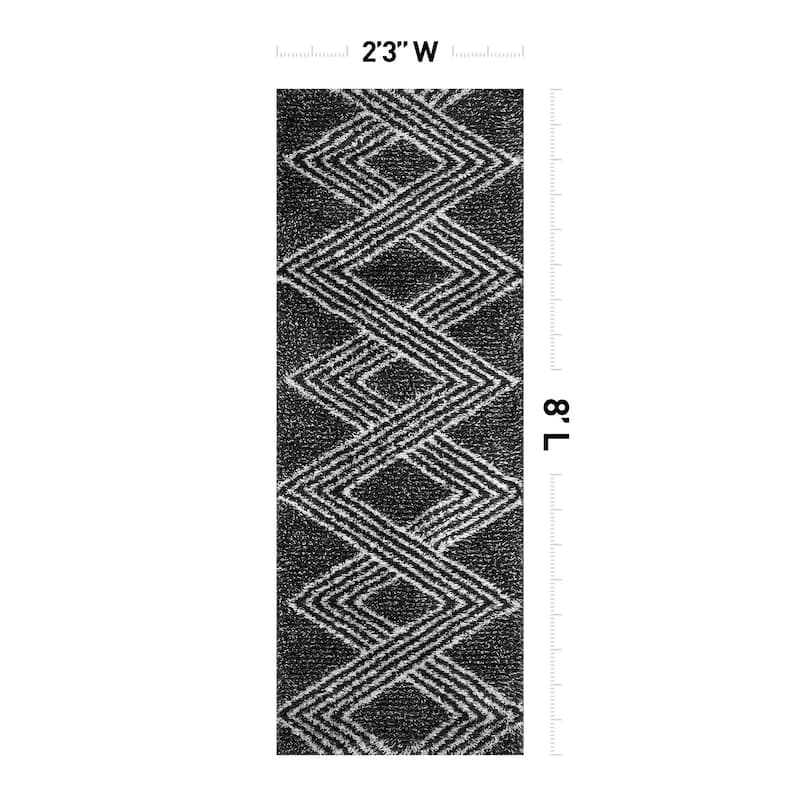 Abstract Geometric Shag Rug - Anthracite Dark Gray - Medium Pile Rug - Kid & Pet Friendly
