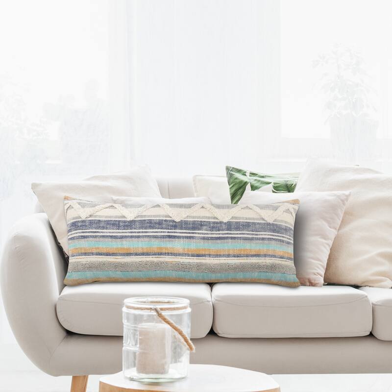 Sevita Destin Distressed Striped Cotton Throw Pillow