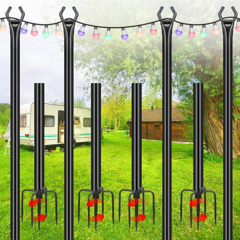 4-Pack 10FT String Light Poles for Patio, Deck & Garden Use - Black