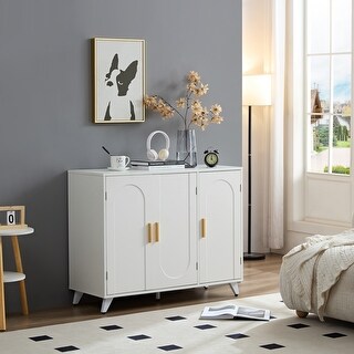 Elegant Ivory White Sideboard Buffet Cabinet with 4 Doors