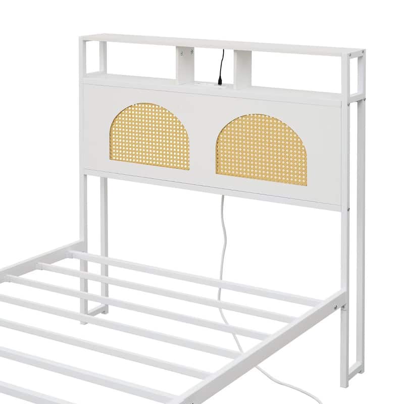 Twin Size Platform Bed Frame with LED & Charging Station, Noise Free