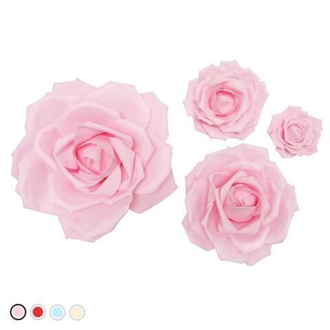 Set of 4 Large Foam Rose Flower Wall Decor Backdrop Art Crafts