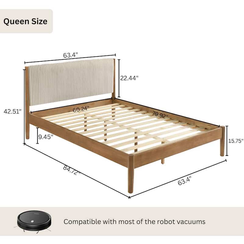 Roundhill Furniture Vichy 5-Piece Rattan Bedroom Set with Upholstered Bed, Chest, Dresser, Mirror, and 2 Nightstands