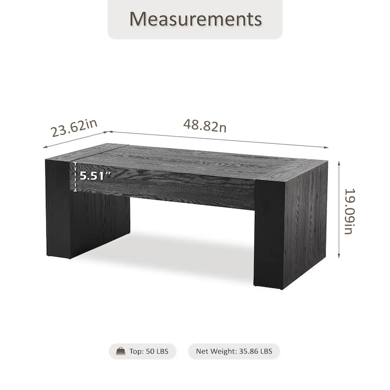 COZAYH Rustic Wood Coffee Table with Chunky Block-Legs, Farmhouse Style Center Table, Lounge, Rectangular