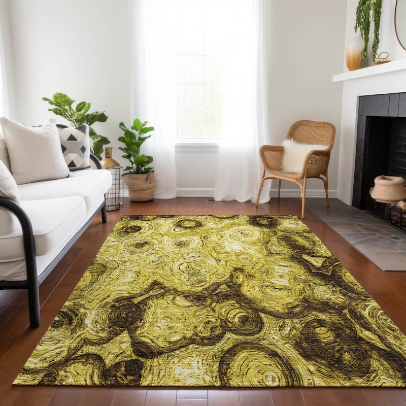 Machine Washable Indoor/ Outdoor Chantille Abstract Waves Rug