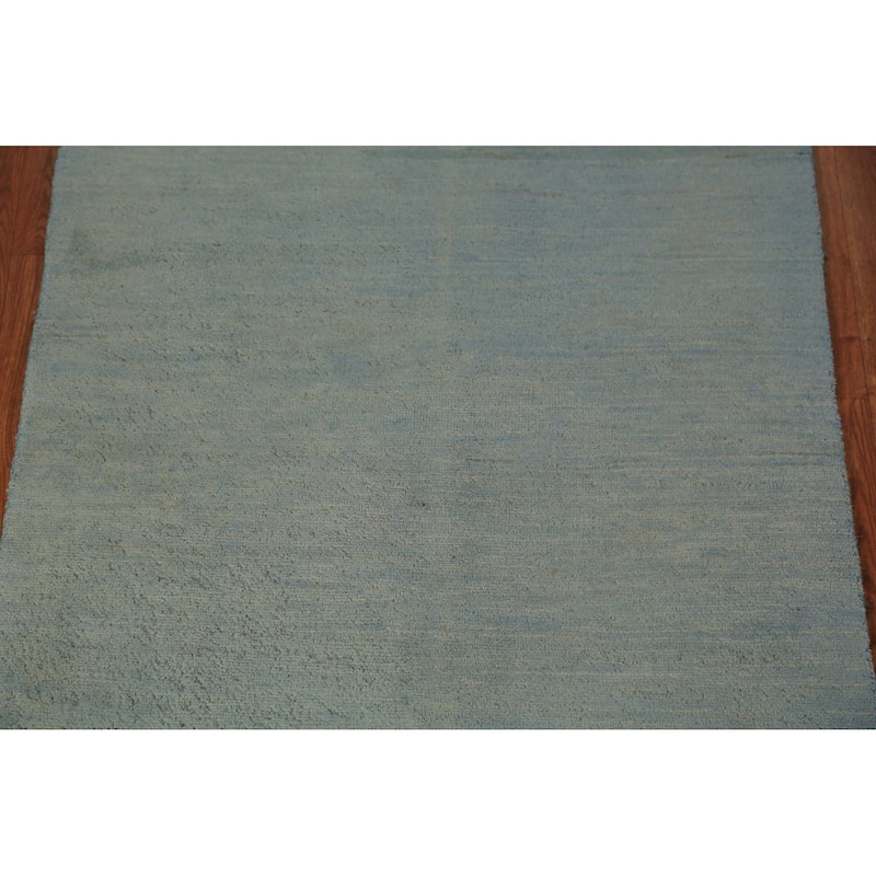 Light Blue Gabbeh Oriental Runner Rug Handmade Wool Carpet - 3'3" x 6'6"