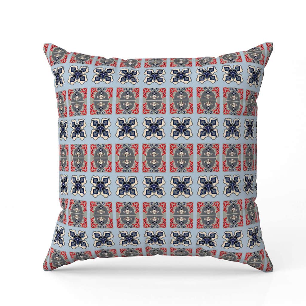 Darbari Dynasty Indoor/Outdoor Reversible Throw Pillow Blue and Gray