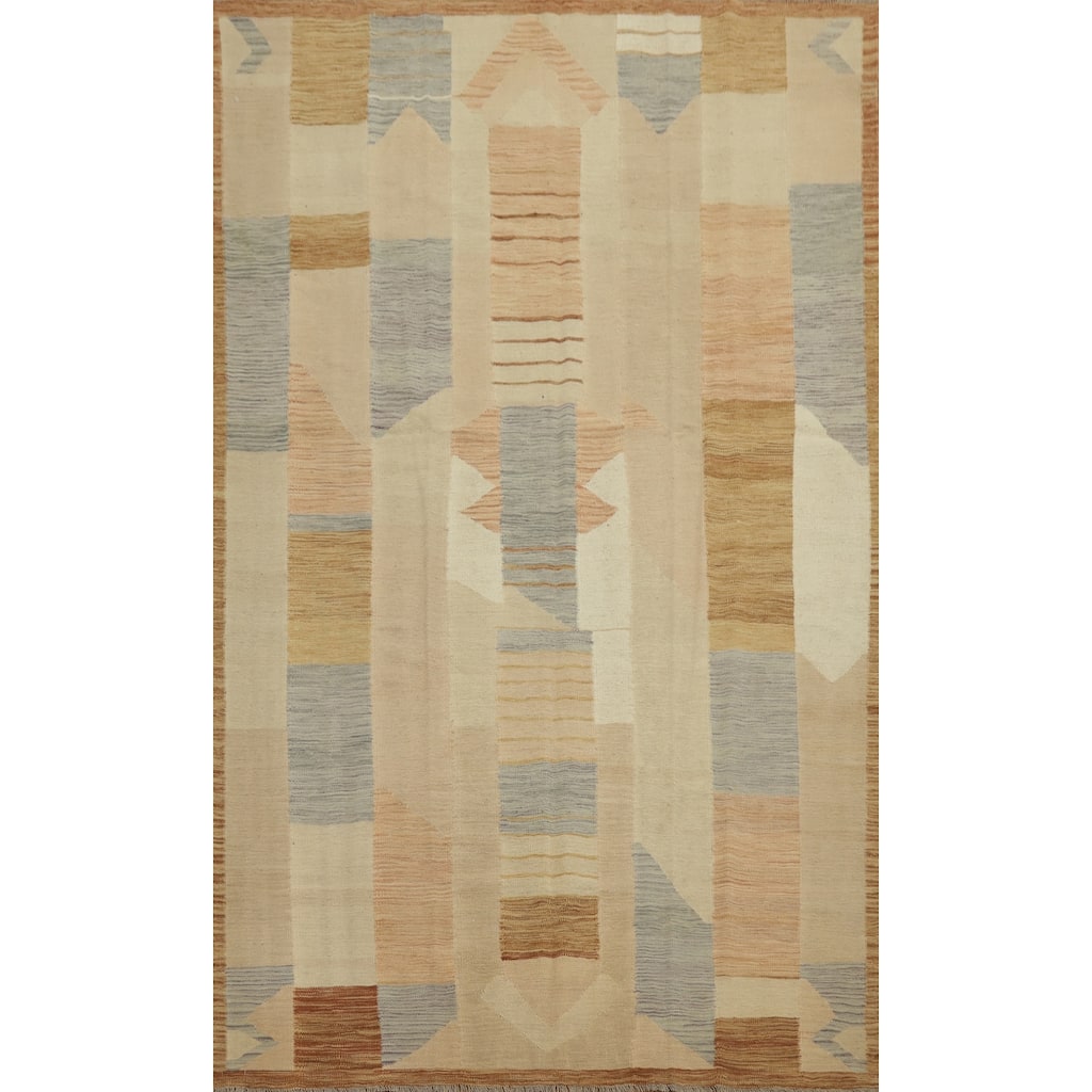 Hand Woven Oriental 100% Wool Carpet Southwestern Modern Multi-Colored Kilim Area Rug - 9' 0'' X 5' 11''