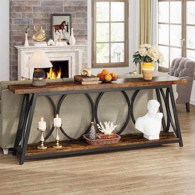 Wood Top Particleboard Steel Console Table with Shelf - 70.87” L x 31.50” H x 11.81” D