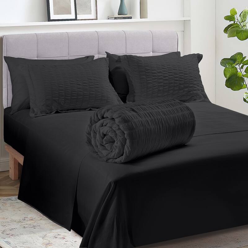 7-piece Seersucker Bedding Set, Comfortable and Durable Bed in a Bag
