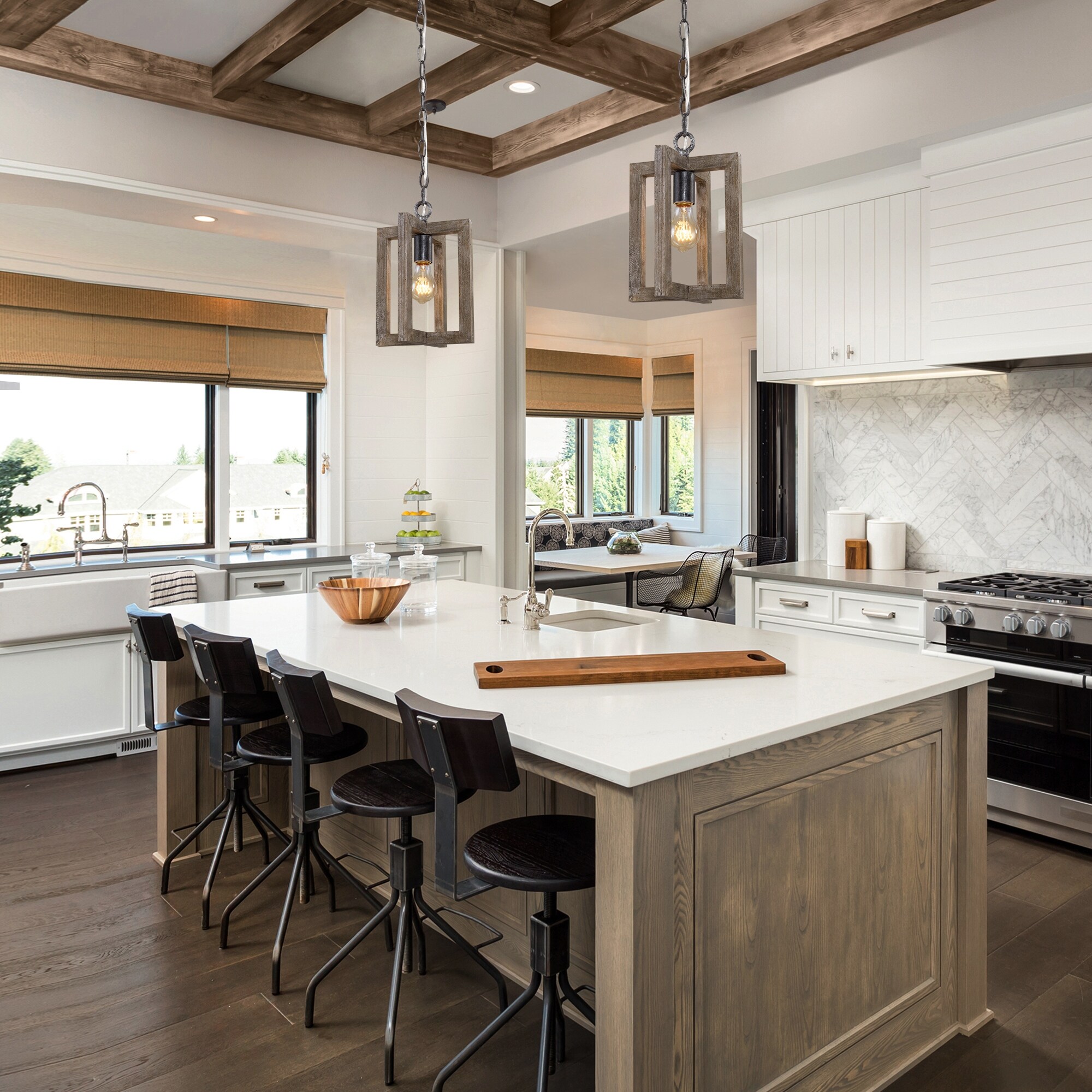 Kiria Farmhouse Rustic Wood Pendant Lights Mini 1-light Kitchen Islands  Dimmable Ceiling Lighting - D8