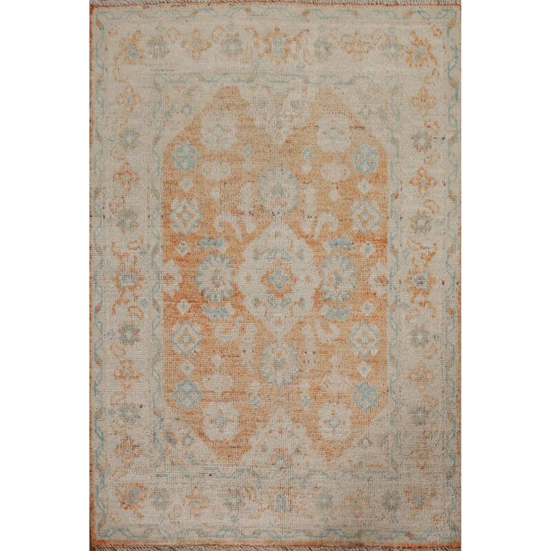 Hand Knotted Oriental 100% Wool Carpet Transitional Geometric Oranges & Rust Oushak Area Rug - 3' 11'' X 2' 11''