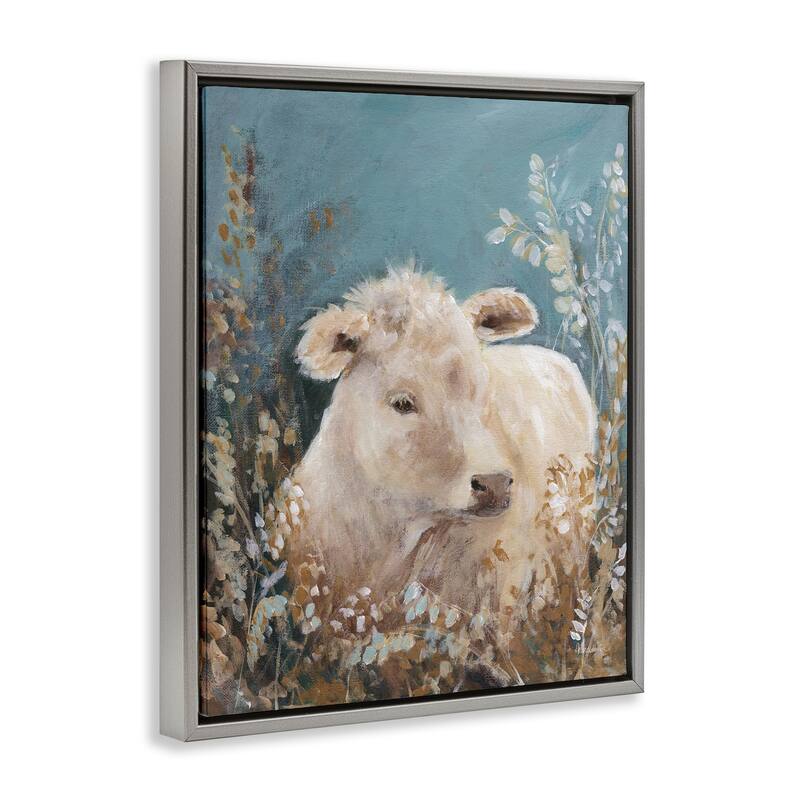 Stupell Soft Cattle Amongst Florals Framed Floater Canvas Wall Art Design By Amanda Hilburn