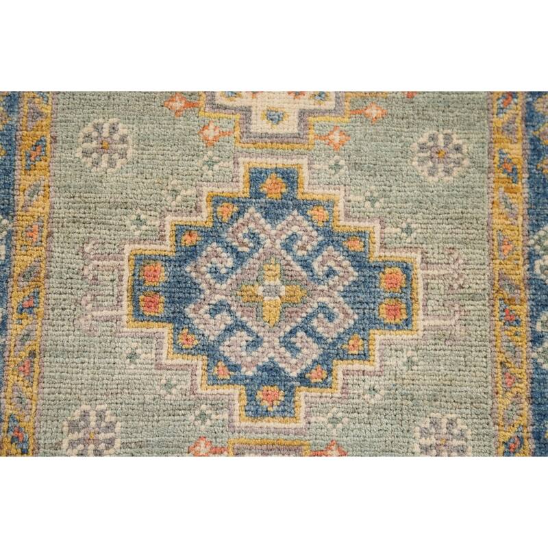 Green Kazak Foyer Rug Handmade Wool Carpet - 2'1" x 3'0"
