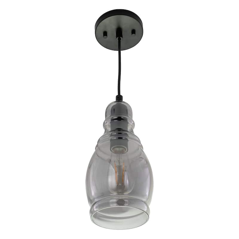 Millie Matte Black Mini Pendant Ceiling Light Smoke Gray Glass - 5.25-in W x 11.75-in H x 5.25-in D