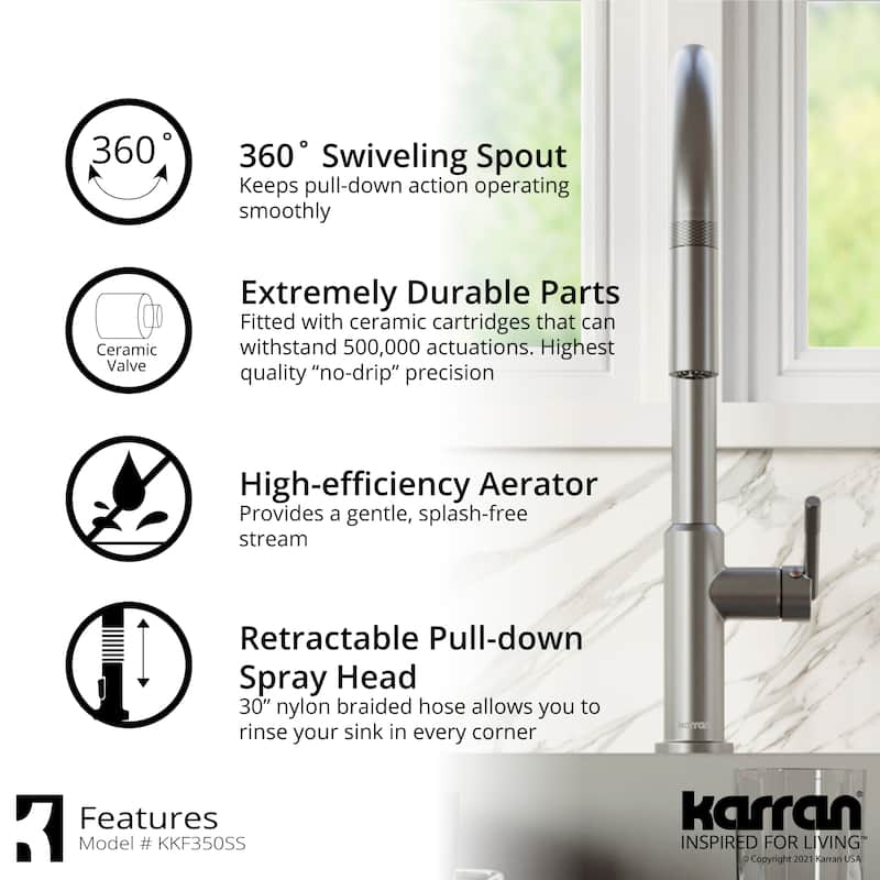 Karran QT-812 Top Mount 33 in. Large Single Bowl Quartz Kitchen Sink in Grey With Kitchen Faucet in Stainless Steel