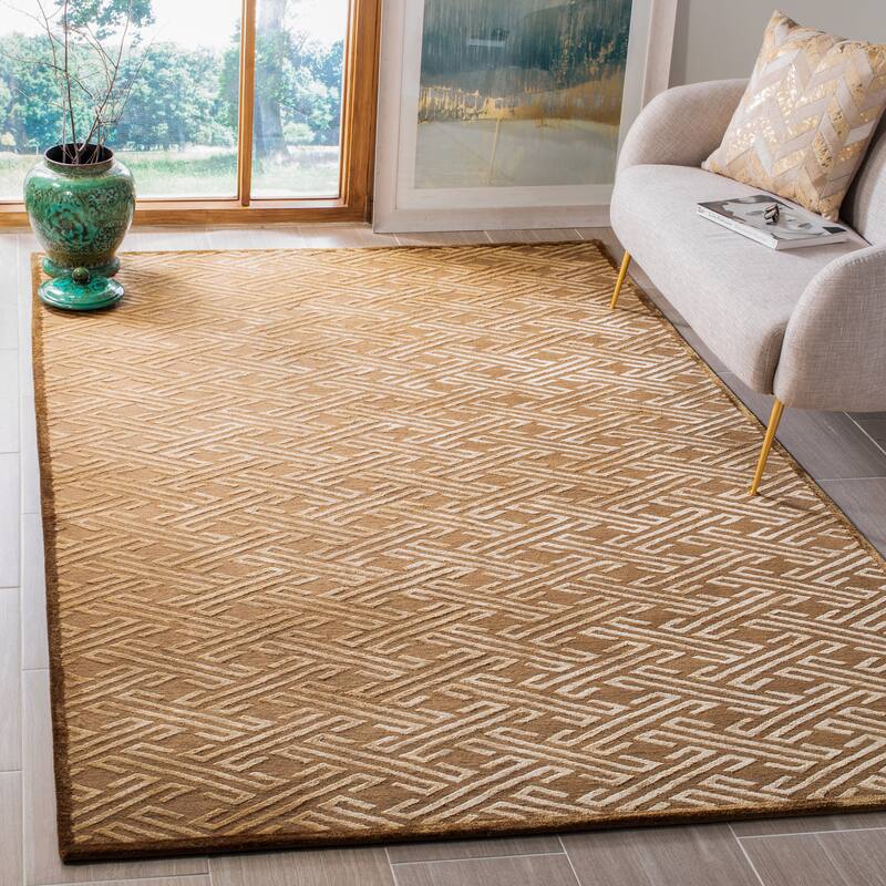 SAFAVIEH Couture Hand-knotted Norberta Modern Wool Rug - 9' x 12' - Tan/Cream