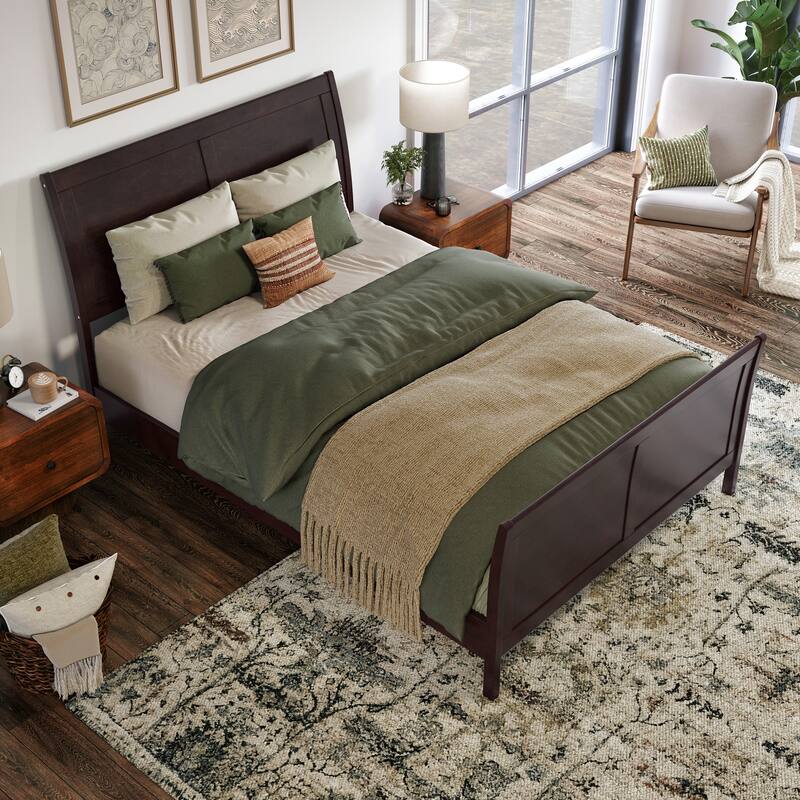 Valencia Solid Wood Low Profile Sleigh Platform Bed with Matching Footboard
