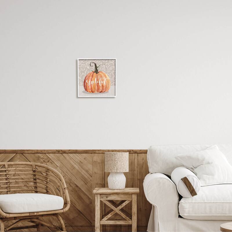 Stupell Grateful Autumnal Pattern Pumpkin Framed Giclee Art, Design by Livi Finn