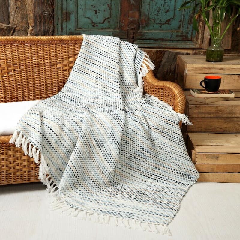 Luxurious 100% Ringspun Cotton Throw Blanket Hand loom Stone Wash -(50' x 60')