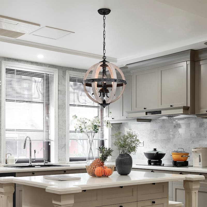 Davi 16 Inch Antique Imitation Wood Farmhouse Pendant 3-Light