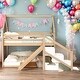 preview thumbnail 12 of 18, Twin over Twin Functional Design House Loft or Bunk Bed with Slide and Staircase, Storage Space,Easy Assembly,White
