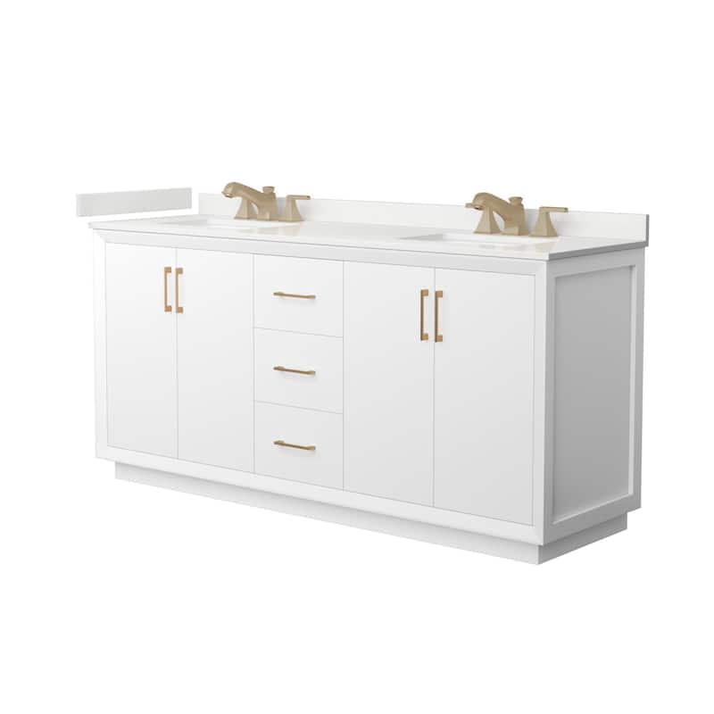 Wyndham Collection WCF414172D-QTZ-US3MXX Strada 72" Free Standing - White / White Quartz Top / Satin Bronze Hardware