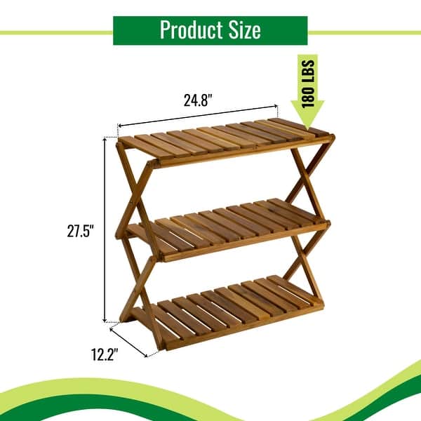 Wooden 3 Tiers Shoe Rack - Foldable Multipurpose Shelf - Bed Bath ...