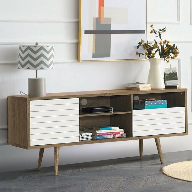 Modern TV Stand with 3 Shelves Storage Drawer - 63" x 15.5" x 27" (L x W x H)