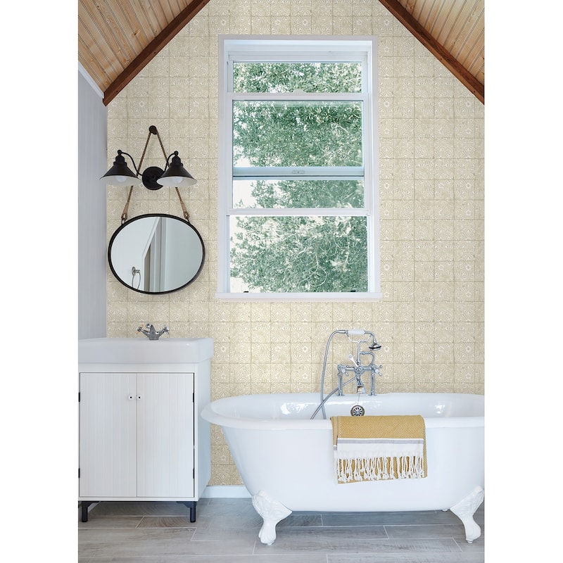 NuWallpaper Cream Provincial Tile Peel and Stick Wallpaper
